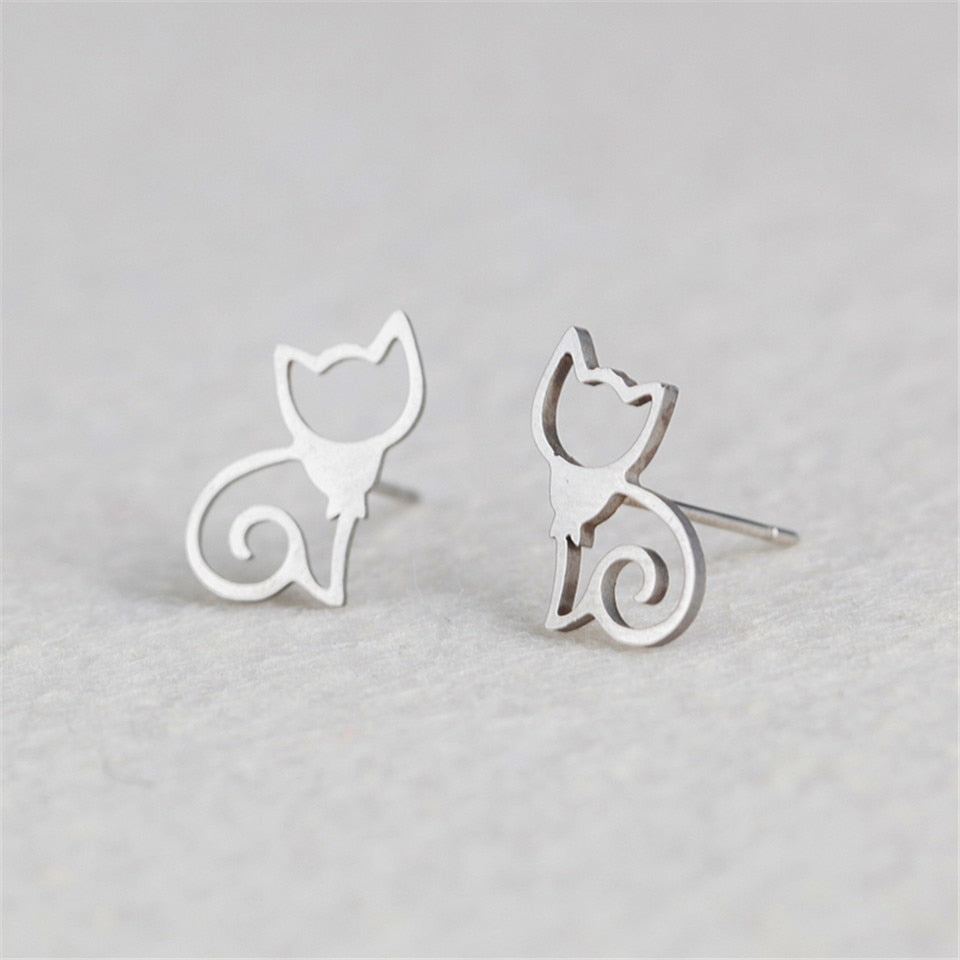 Elegant cat jewelry, stainless steel stud earring for cat lover
