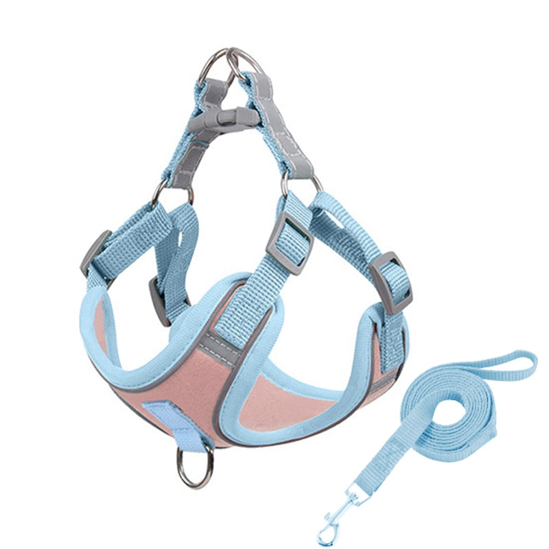 Durable Breathable Adjustable Reflective Dog Puppy Cat harness and Leash Set
