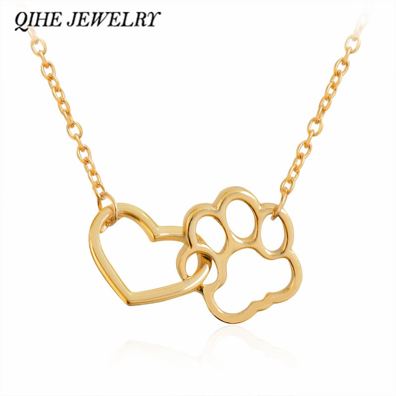 Best Gift Heart & Dog Paw Charm Necklace