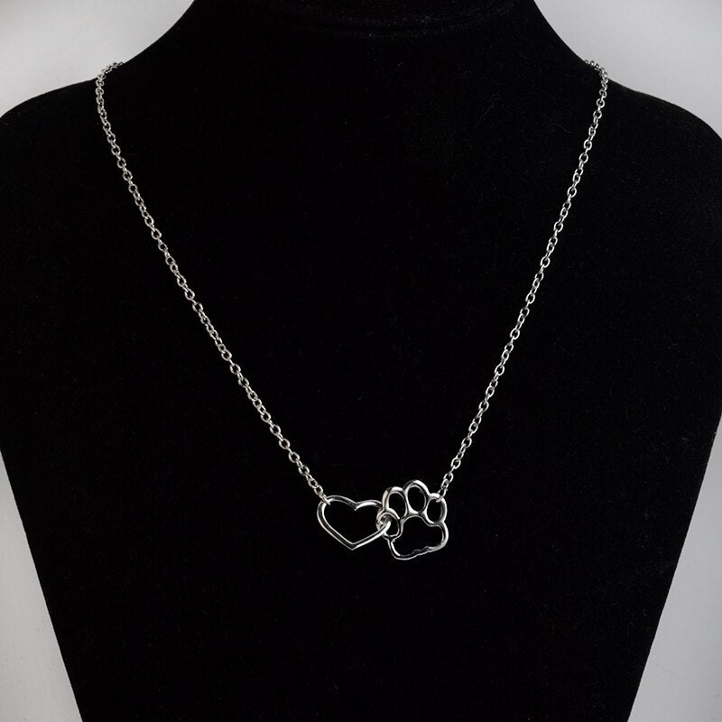 Best Gift Heart & Dog Paw Charm Necklace