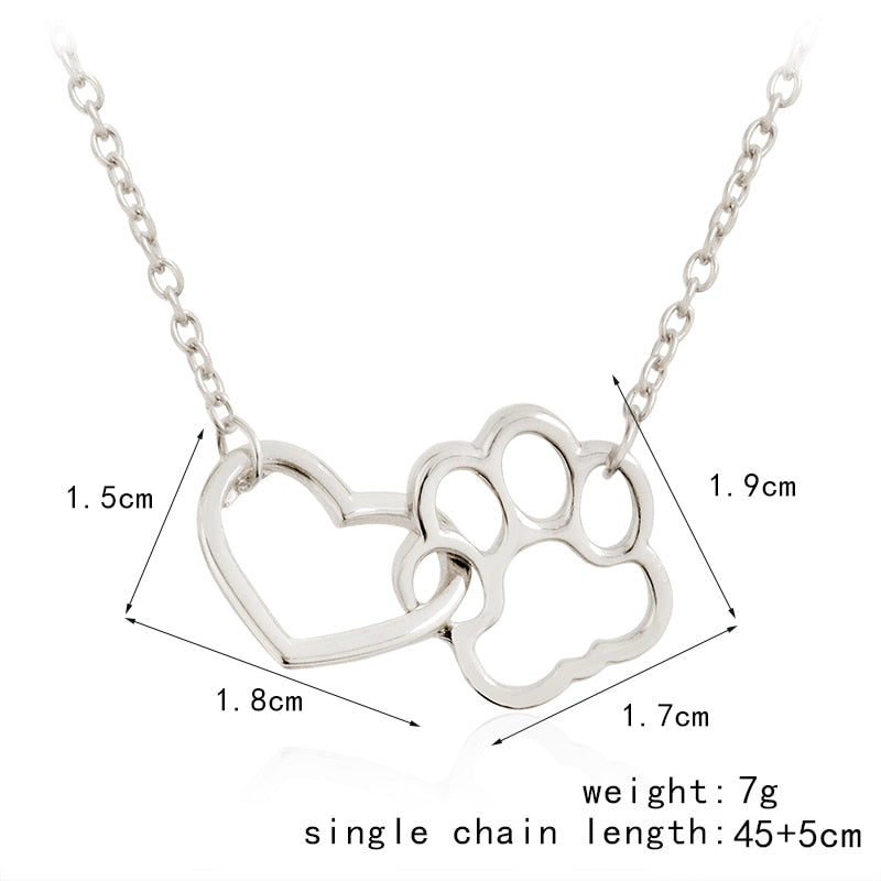 Best Gift Heart & Dog Paw Charm Necklace