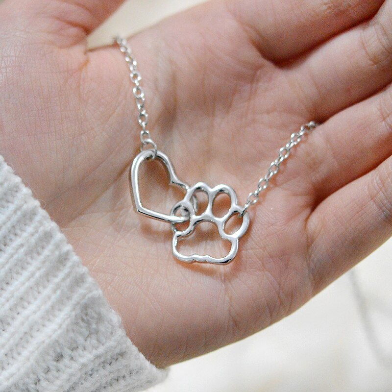 Best Gift Heart & Dog Paw Charm Necklace