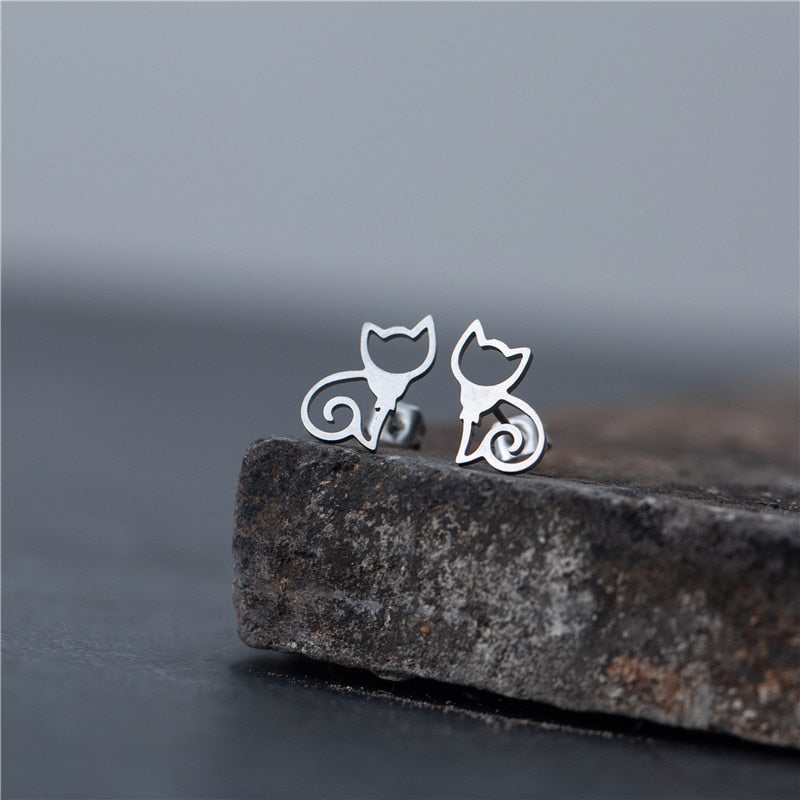 Elegant cat jewelry, stainless steel stud earring for cat lover