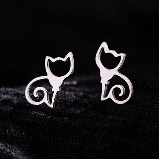 Elegant cat jewelry, stainless steel stud earring for cat lover