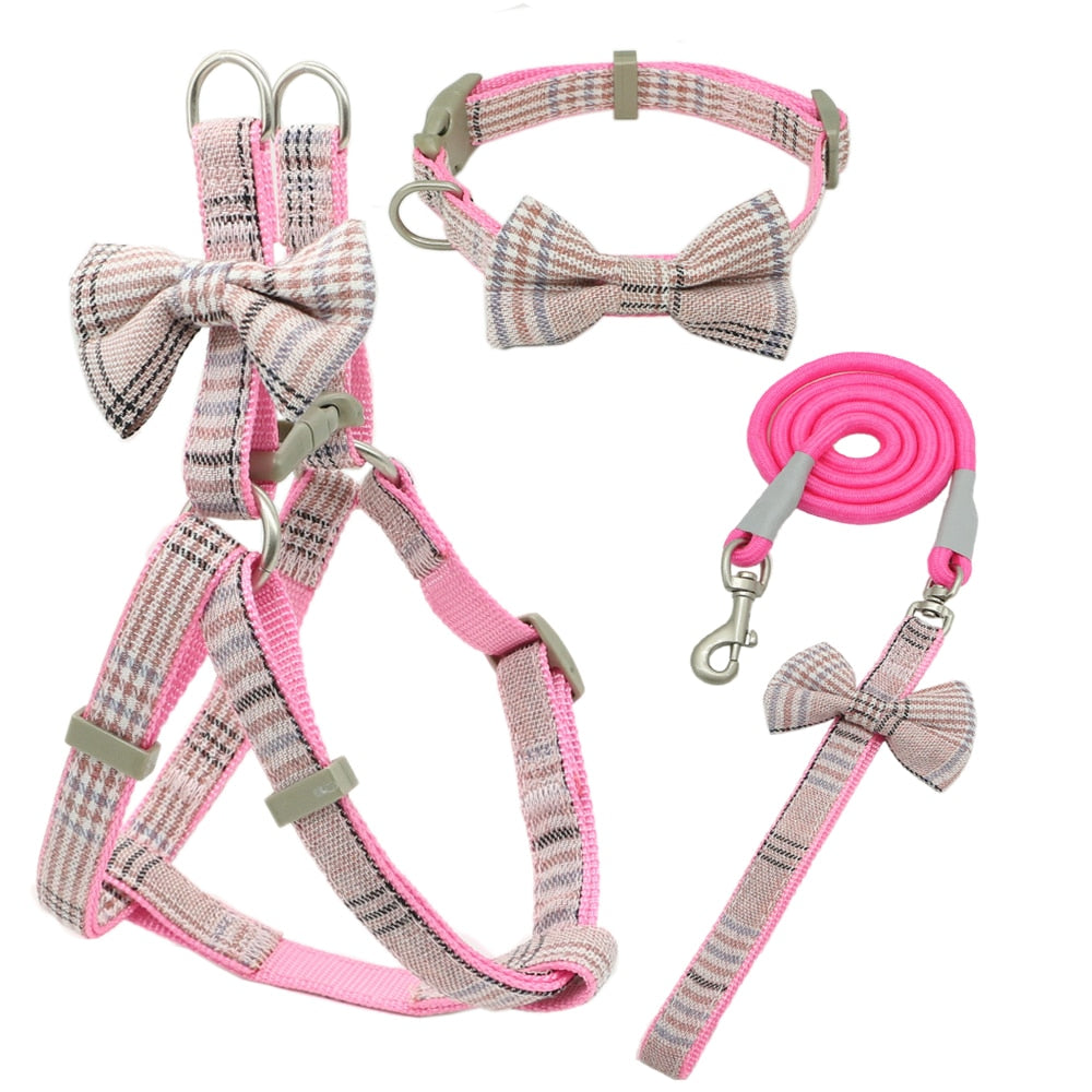 Adjustale Soft Pet Harness and Leash Collar Set