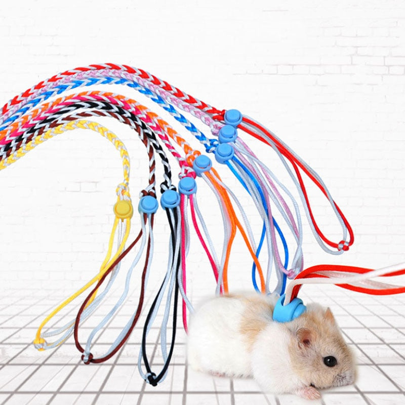 1.4m 2.0m Adjustable Pet Hamster Leash Harness Rope Gerbil Cotton Rope Harness Lead Collar for Rat Mouse Hamster Pet Cage Leash