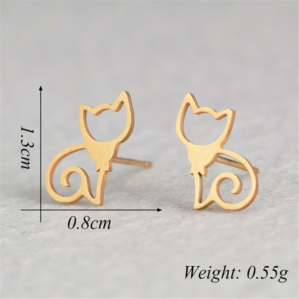 Elegant cat jewelry, stainless steel stud earring for cat lover