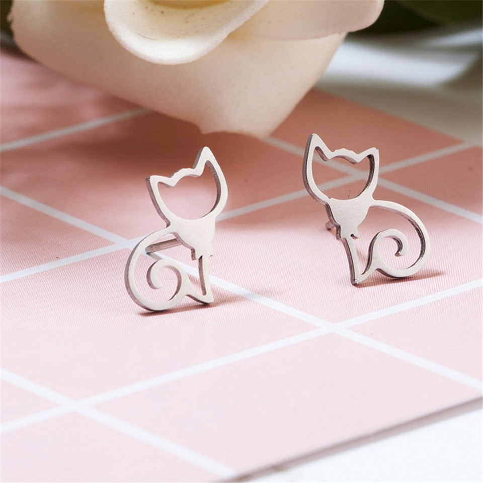 Elegant cat jewelry, stainless steel stud earring for cat lover