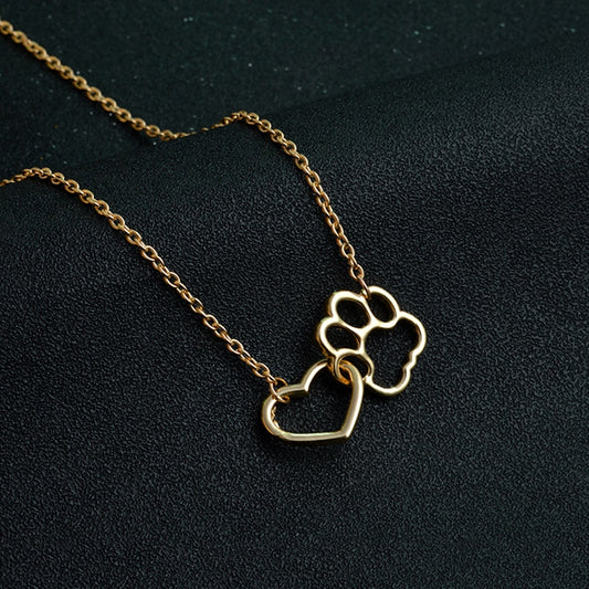 Best Gift Heart & Dog Paw Charm Necklace