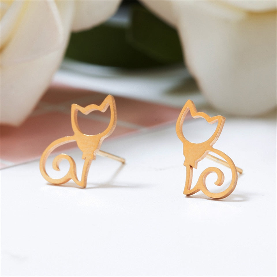 Elegant cat jewelry, stainless steel stud earring for cat lover