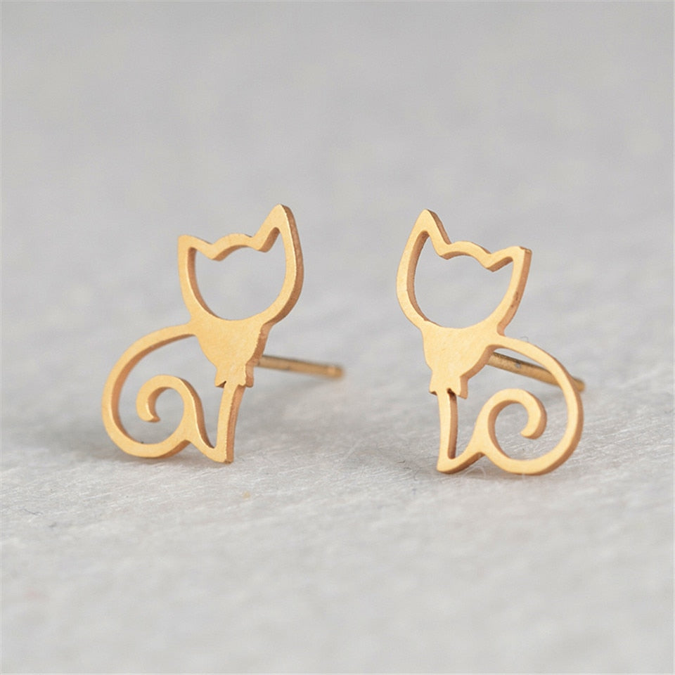 Elegant cat jewelry, stainless steel stud earring for cat lover