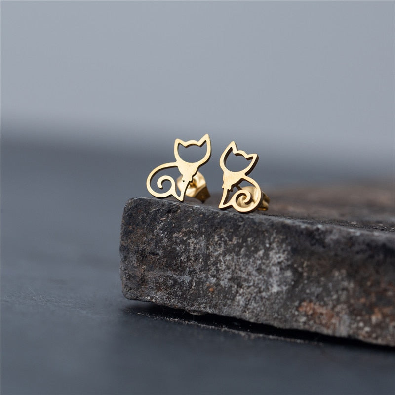 Elegant cat jewelry, stainless steel stud earring for cat lover