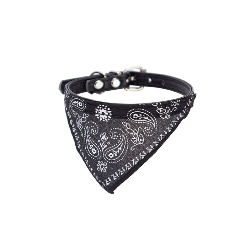 Adjustable Pet Bandana neck Scarf with Leather Collar