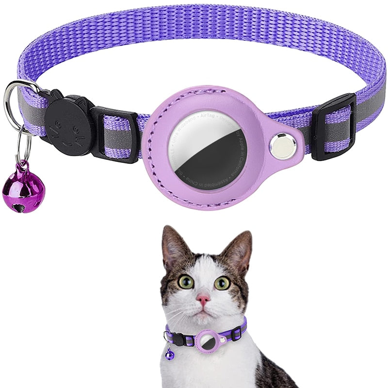 Reflective Anti-lost Pet Tracking Collar with Bell Pendant and Airtag Holder