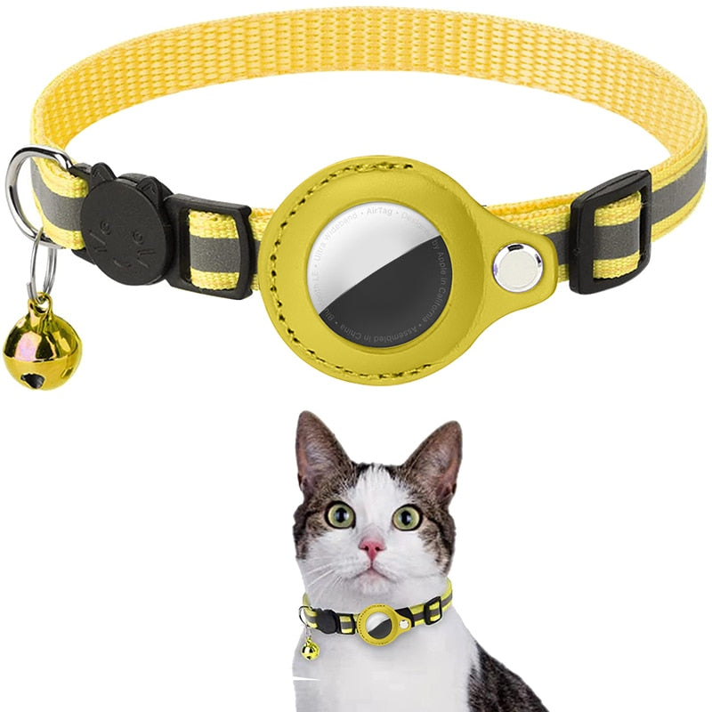 Reflective Anti-lost Pet Tracking Collar with Bell Pendant and Airtag Holder