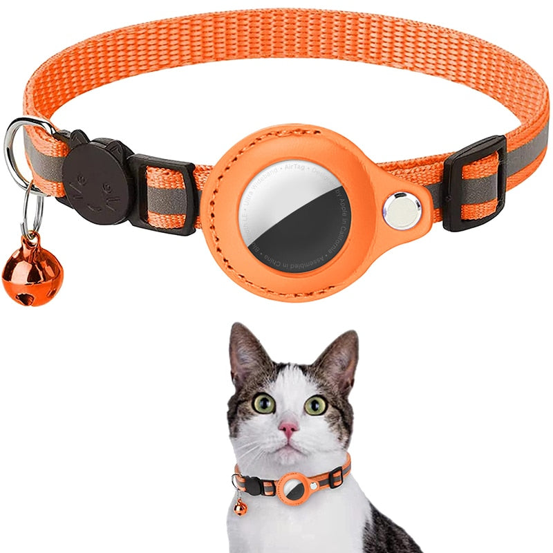 Reflective Anti-lost Pet Tracking Collar with Bell Pendant and Airtag Holder