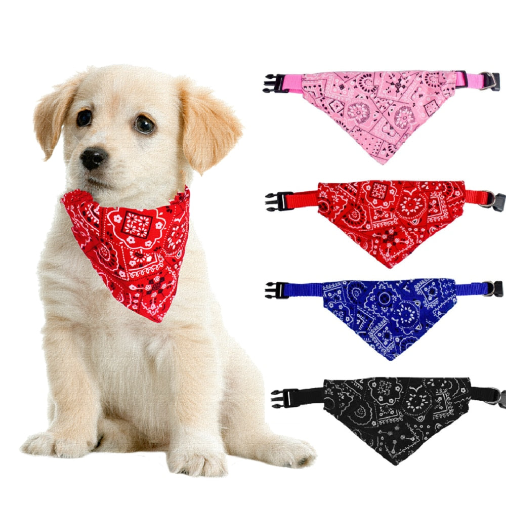 Adjustable Pet Bandana neck Scarf with Leather Collar