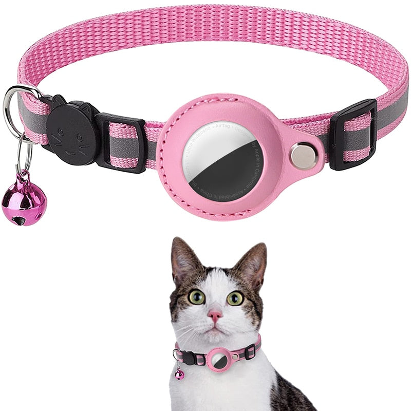 Reflective Anti-lost Pet Tracking Collar with Bell Pendant and Airtag Holder