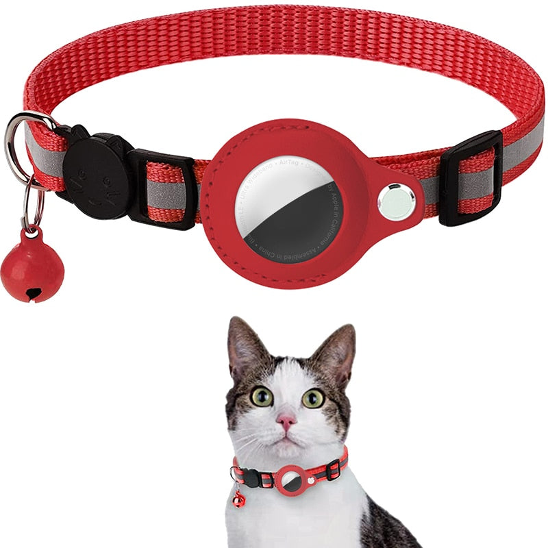 Reflective Anti-lost Pet Tracking Collar with Bell Pendant and Airtag Holder