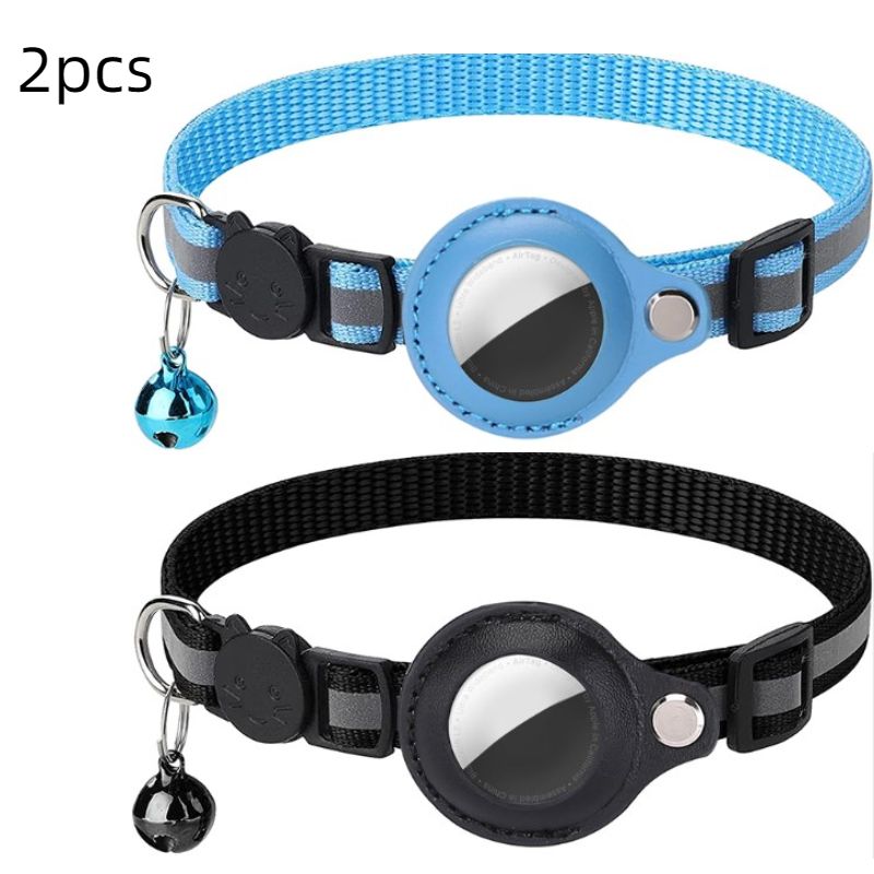 Reflective Anti-lost Pet Tracking Collar with Bell Pendant and Airtag Holder