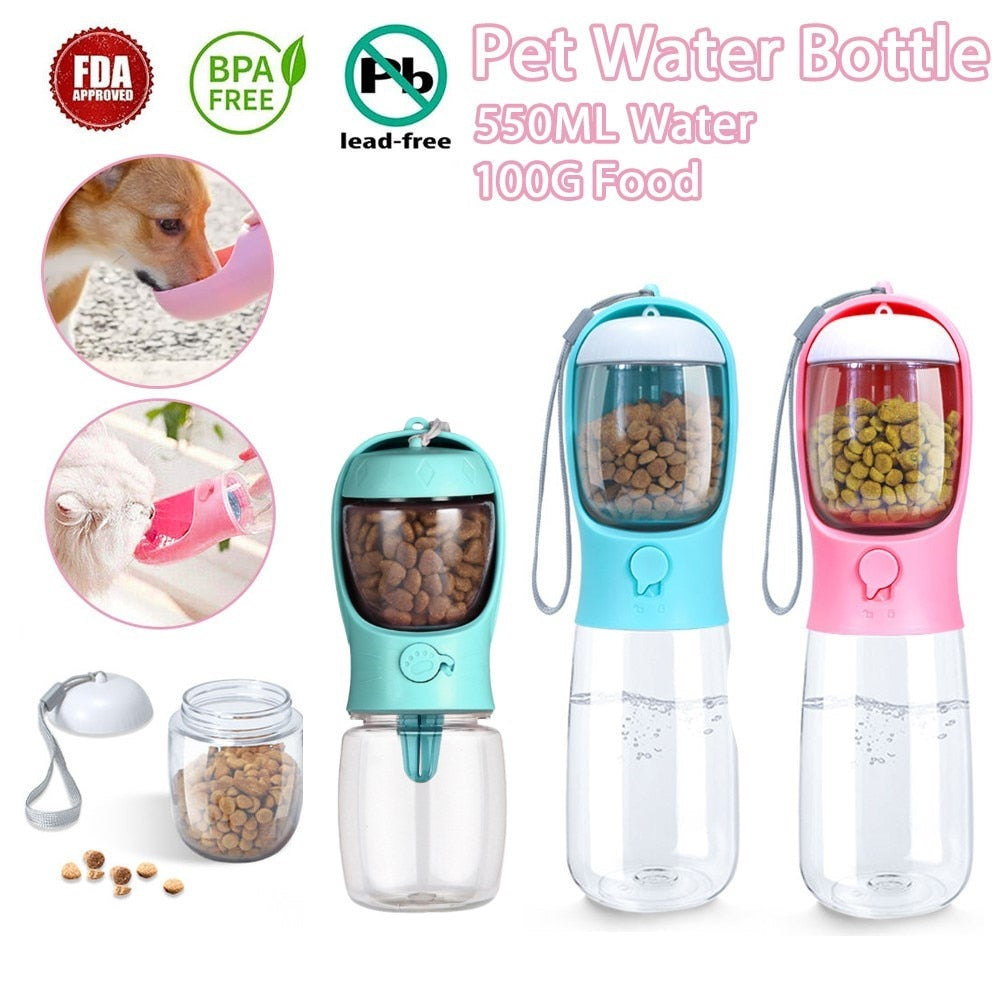 Portable travel along Pet Water Bottle with Food Storage