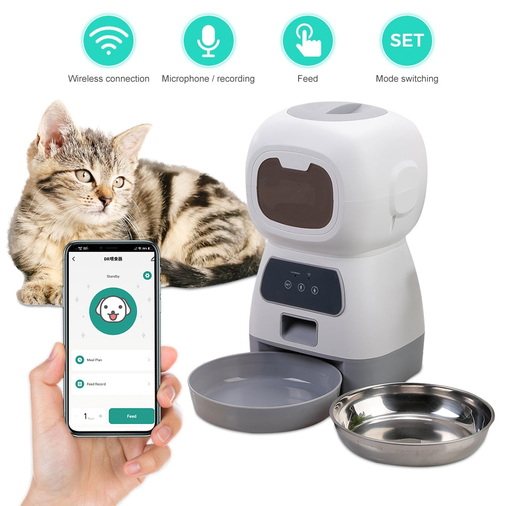 3.5L WIFI Automatic Dog Feeding Dispenser Cat Smart Feeder Stainless Steel Bowl Pet Automatic Food Feeder With Voice Pet Feeder