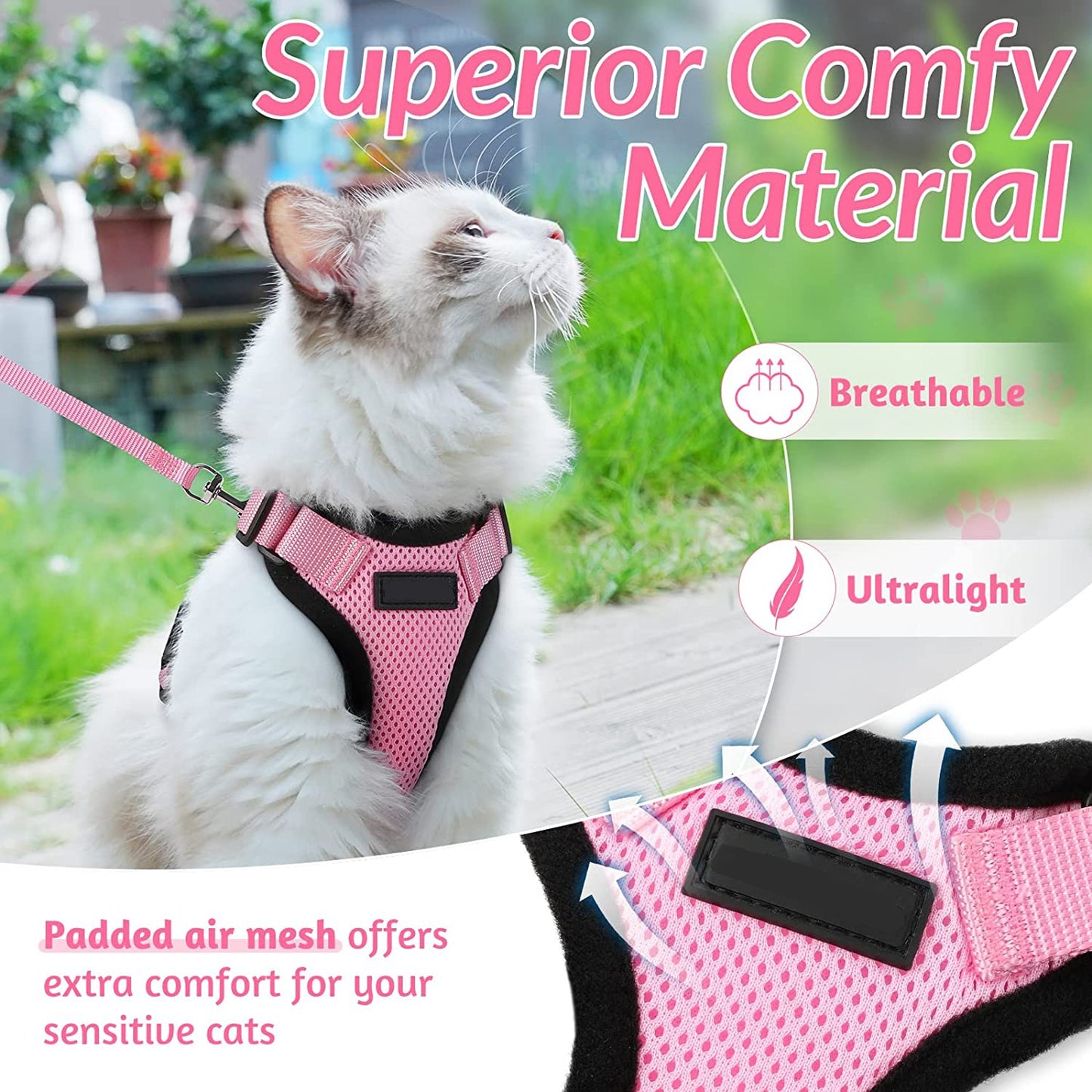 Escape proof Adjustable  Soft Mesh Small Pet Harness and Leash Set