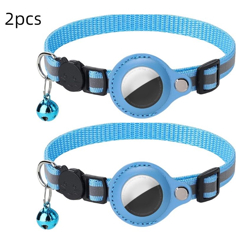 Reflective Anti-lost Pet Tracking Collar with Bell Pendant and Airtag Holder