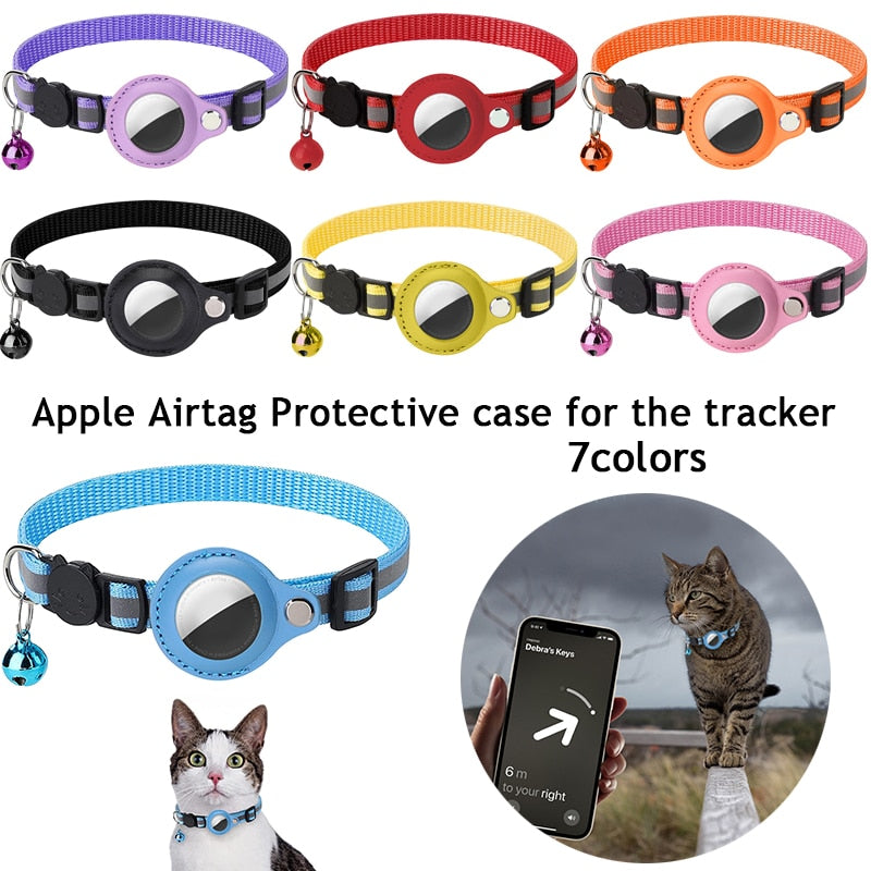 Reflective Anti-lost Pet Tracking Collar with Bell Pendant and Airtag Holder