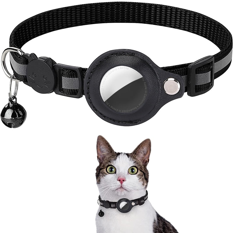 Reflective Anti-lost Pet Tracking Collar with Bell Pendant and Airtag Holder