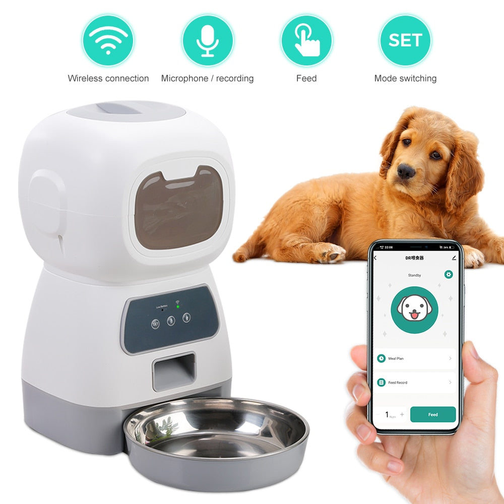 3.5L WIFI Automatic Dog Feeding Dispenser Cat Smart Feeder Stainless Steel Bowl Pet Automatic Food Feeder With Voice Pet Feeder