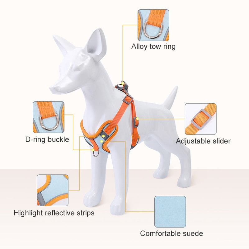 Durable Breathable Adjustable Reflective Dog Puppy Cat harness and Leash Set