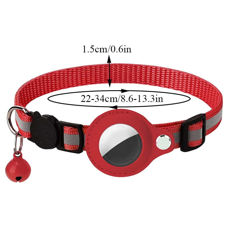 Reflective Anti-lost Pet Tracking Collar with Bell Pendant and Airtag Holder