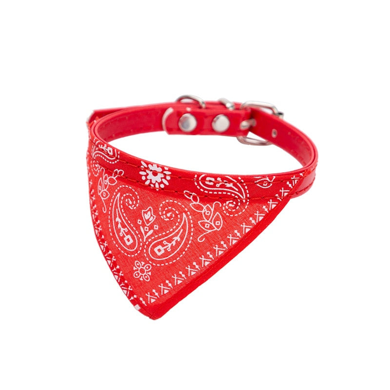 Adjustable Pet Bandana neck Scarf with Leather Collar