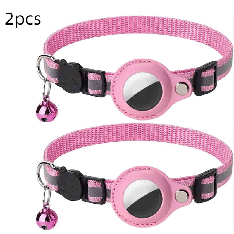 Reflective Anti-lost Pet Tracking Collar with Bell Pendant and Airtag Holder