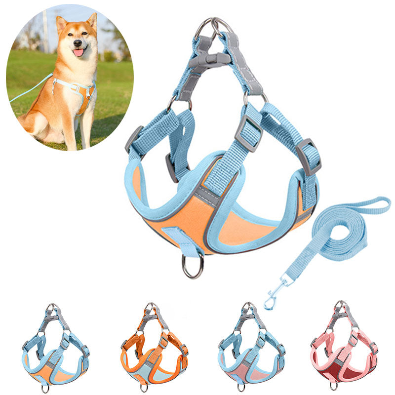 Durable Breathable Adjustable Reflective Dog Puppy Cat harness and Leash Set