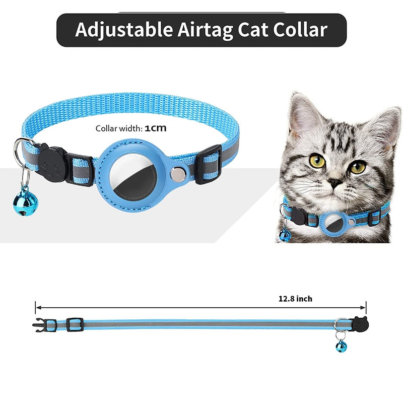 Reflective Anti-lost Pet Tracking Collar with Bell Pendant and Airtag Holder