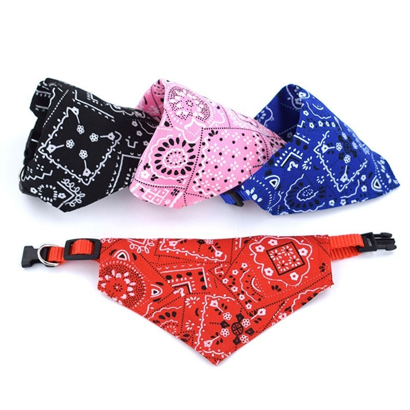 Adjustable Pet Bandana neck Scarf with Leather Collar