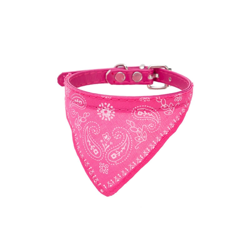 Adjustable Pet Bandana neck Scarf with Leather Collar